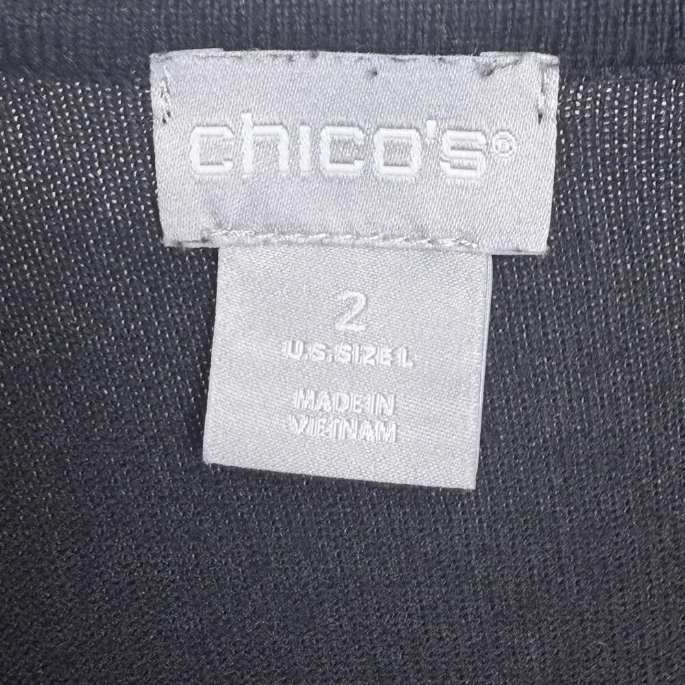 CHICO’S Lightweight Floral Sweater Pullover Knit Tunic Black White Womens Size L - Picture 6 of 9